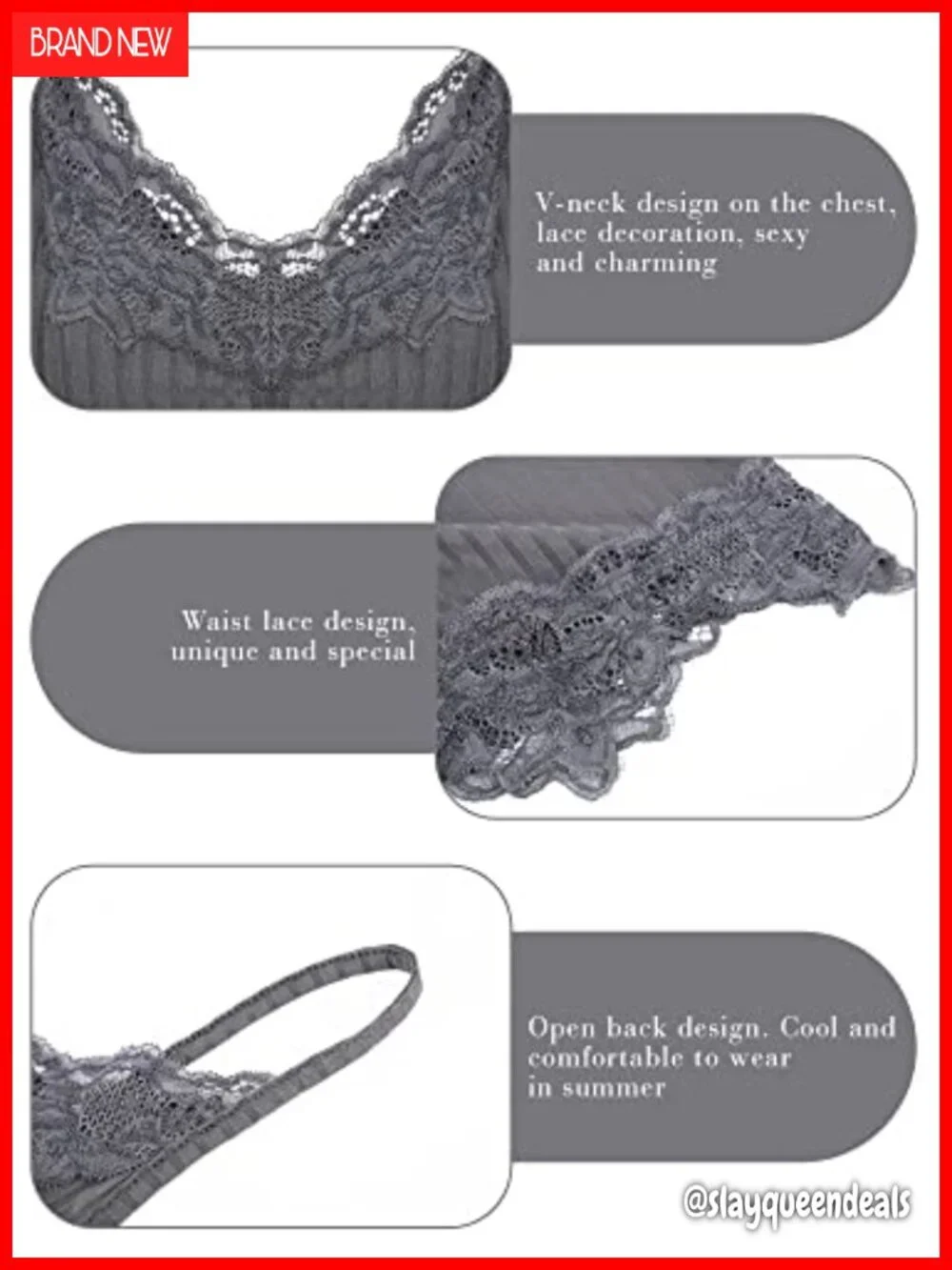 3 Pack Lace Tank Tops Y2k Crop Top V-Neck Grunge Style Sexy Camisole
